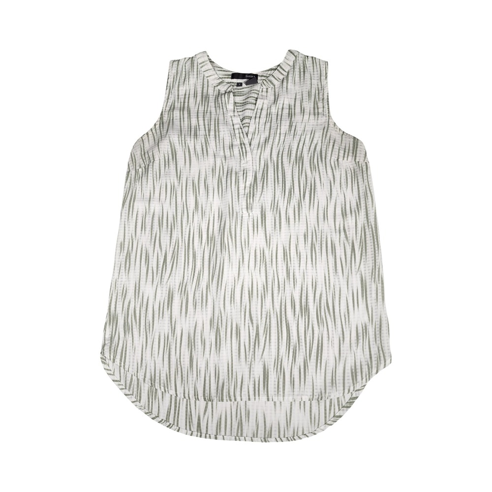 SANDRA‎ Sleeveless V-Neck Tunic Top White Olive Green Stripe Women's Size S